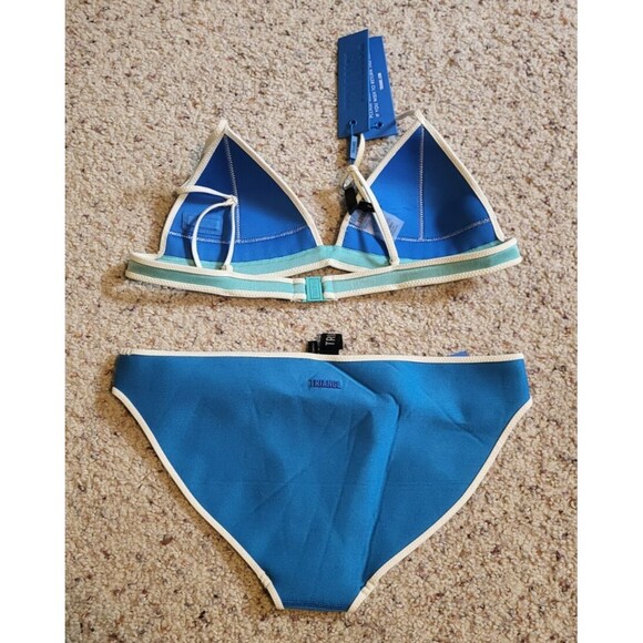 Women’s TRIANGL Retro Blue Neon Orange Neoprene Triangl Bikini Set Size S NWT - Picture 3 of 5